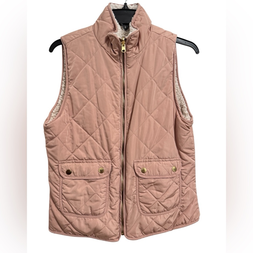Blush Pink Quilted Vest Sherpa Lined Gold Snaps NWOT